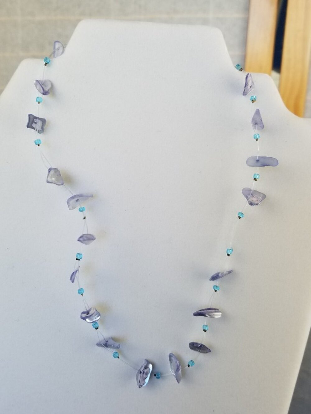 Beaded Necklace Sheer Illusion Beach Coastal Mother of Pearl
